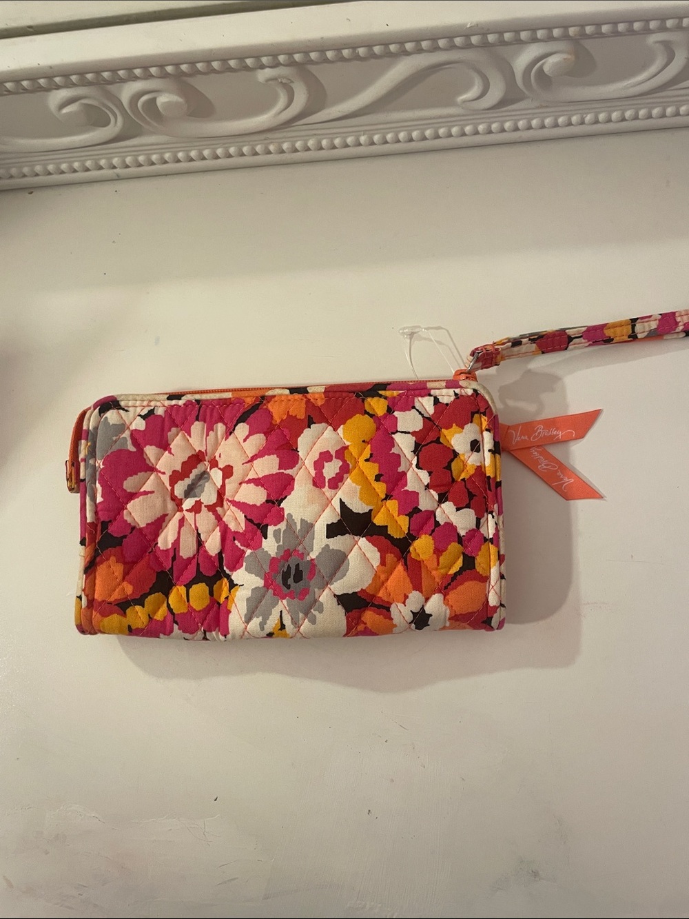 Vera Bradley Quilted Floral Wristlet in Pink, Orange & Yellow